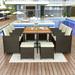 11-Piece Patio Furniture Set Patio All-Weather PE Wicker Dining Table Set with Wood Tabletop for 10 Brown Rattan+Beige Cushion