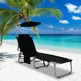 KUF Outdoor Folding Chaise Lounge Chair 5-Fold Reclining Beach Chair Patio Recliner Chair w/ 360Â° Canopy Shade & Side Storage Pocket Portable Chaise Lounge for Beach Sunbathing (1 Black)