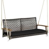 2-Person Patio Rattan Hanging Swing Chair Porch Loveseat Cushion Black