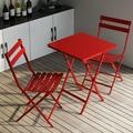 3 Piece Patio Bistro Set of Foldable Square Table and Chairs Red