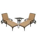 Clihome 3-Pieces Cast Aluminum Reclining Outdoor Chaise Lounge with Side Table Beige