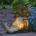 KUF Gardening Gifts â€“Old Lady Fairy Shoe Garden Statue â€“Miniature Garden Decorations w/ Solar Garden Lights Outdoor Use Fairy Themed Garden DÃ©cor Weather Resistant Resin Statues
