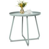 Fionafurn Round Side Table Metal End Table Small Patio Coffee Table for Porch Yard Balcony Garden Mint Green