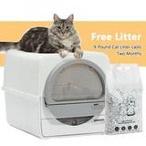 ONLYWARE Self-Cleaning Cat Litter Box Large Covered Cat Litter Box Odor Control Waste Bin Refill & Filter Cotton Included White+Gray