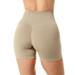 YDKZYMD Exercise Shorts for Women Ribbed Solid Color Scrunch Butt Lifting Short Booty Yoga High Waist Compression Sport Shorts Running Stretchy Seamless Biker Leggings Khaki XL