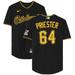 Quinn Priester Pittsburgh Pirates Player-Issued #64 Black Road Jersey from the 2023 MLB Season