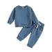 ZIZOCWA Toddler Baby Boys Clothes Solid Color Long Sleeve Crewneck Sweatshirt Top Casual Jogger Pants Set 2Pcs Fall Sweatpants Outfits Set Blue Size100