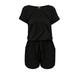 Outfmvch Jumpsuit Womens Jumpsuit Women S Summer Casual Round Neck Short Sleeved High Waisted Drawstring Tie Up Jumpsuit Shorts Jumpsuit Romper Black S