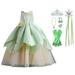 KAWELL Princess Tiana Costume for Girls Birthday Halloween Dress Up Outfits with Accessories