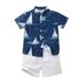 HIBRO Fashion Clothes for Toddlers Summer Thin Boys Sailing Print Loose Lapel Shirt Solid Color Shorts Two Piece Set