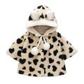 QUYUON Babies and Toddlers Hooded Puffer Jacket Deals Long Sleeve Fleece Jacket Toddler Baby Girls Solid Color Heart Print Plush Cute Bear Ears Winter Hoodie Thick Coat Jacket Brown 18-24 Months