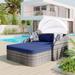 Outdoor Sunbed with Adjustable Canopy, Patio Lounge Chair Rattan Daybed Chaise Lounge Chair or Garden Lawn Backyard