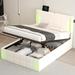 Full Size Upholstered Bed with LED Lights,Hydraulic Storage System and USB Charging Station