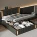 Queen Size Upholstered Bed with LED Lights,Hydraulic Storage System and USB Charging Station