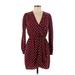 Honey Punch Casual Dress - Mini V-Neck Long sleeves: Burgundy Polka Dots Dresses - Women's Size Medium
