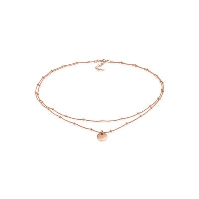 Collier ELLI "Choker Layer Plättchen Kugelkette 925 Silber", rosa (rosegold), Halsketten, Damen, 36, ohne Stein, Silber 