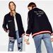 Zara Jackets & Coats | $130 Zara Wool Embroidered Short Jacket Baseball Jacket-Black-Size L Nwt | Color: Blue/Red | Size: L