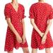 Madewell Dresses | Madewell Red Silk Ruffle Sleeves Button Front Dress In Little Lilies Women's 2 | Color: Red/White | Size: 2