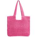 ATQCOL Large Straw Beach Tote Bag for Women, Woven Handmade Shoulder Hobo Handbag,Summer Rattan Bag for Vacation, Rose Red, L