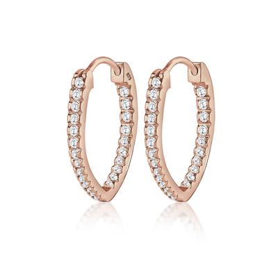 Paar Creolen ELLI "Creolen Oval Zirkonia Weiß 925 Sterling Silber", rosa (rosegold, weiß), Ohrringe, Damen, OneSize,mit 