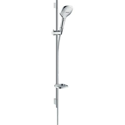 Brausegarnitur HANSGROHE "Raindance Select E", silber (chrom), Messing, Brausegarnituren, 12cm, mit Duschstange 90cm und