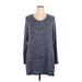Soma Casual Dress - Mini Scoop Neck Long sleeves: Blue Marled Dresses - Women's Size X-Large