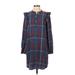 Cloth & Stone Casual Dress - Shirtdress High Neck Long sleeves: Blue Print Dresses - Women's Size Small