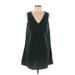 Shein Casual Dress - A-Line V Neck Sleeveless: Green Solid Dresses - Women's Size Medium