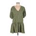 ASOS Casual Dress - Mini V-Neck Short sleeves: Green Plaid Dresses - Women's Size 8