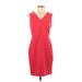 Ann Taylor Casual Dress - Sheath V Neck Sleeveless: Red Solid Dresses - Women's Size 4 Petite