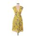 Banana Republic Casual Dress - Mini V Neck Short sleeves: Yellow Print Dresses - Women's Size 00 Petite