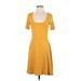 Old Navy Casual Dress - A-Line Scoop Neck Short sleeves: Yellow Print Dresses - Women's Size Small