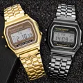 Montres numériques pour hommes 2 pièces montre-Bracelet de luxe en acier inoxydable doré horloge