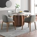 Orren Ellis Modern Light Luxury Rotatable Round White Sintered Stone Dining Table Sets Wood/Upholstered in Brown/White | Wayfair