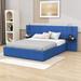 Latitude Run® Depaula Hydraulic Platform Bed w/ 2 Shelves, 2 Lights & USB Wood & /Upholstered/Velvet in Blue | 39 H x 92 W x 78 D in | Wayfair