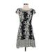 French Connection Casual Dress - Party Scoop Neck Short sleeves: Black Floral Dresses - Women's Size 4