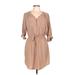 rue21 Casual Dress - Mini V Neck 3/4 sleeves: Tan Print Dresses - Women's Size Large