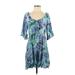 Blue Island Casual Dress - Mini Scoop Neck 3/4 sleeves: Blue Print Dresses - Women's Size Small