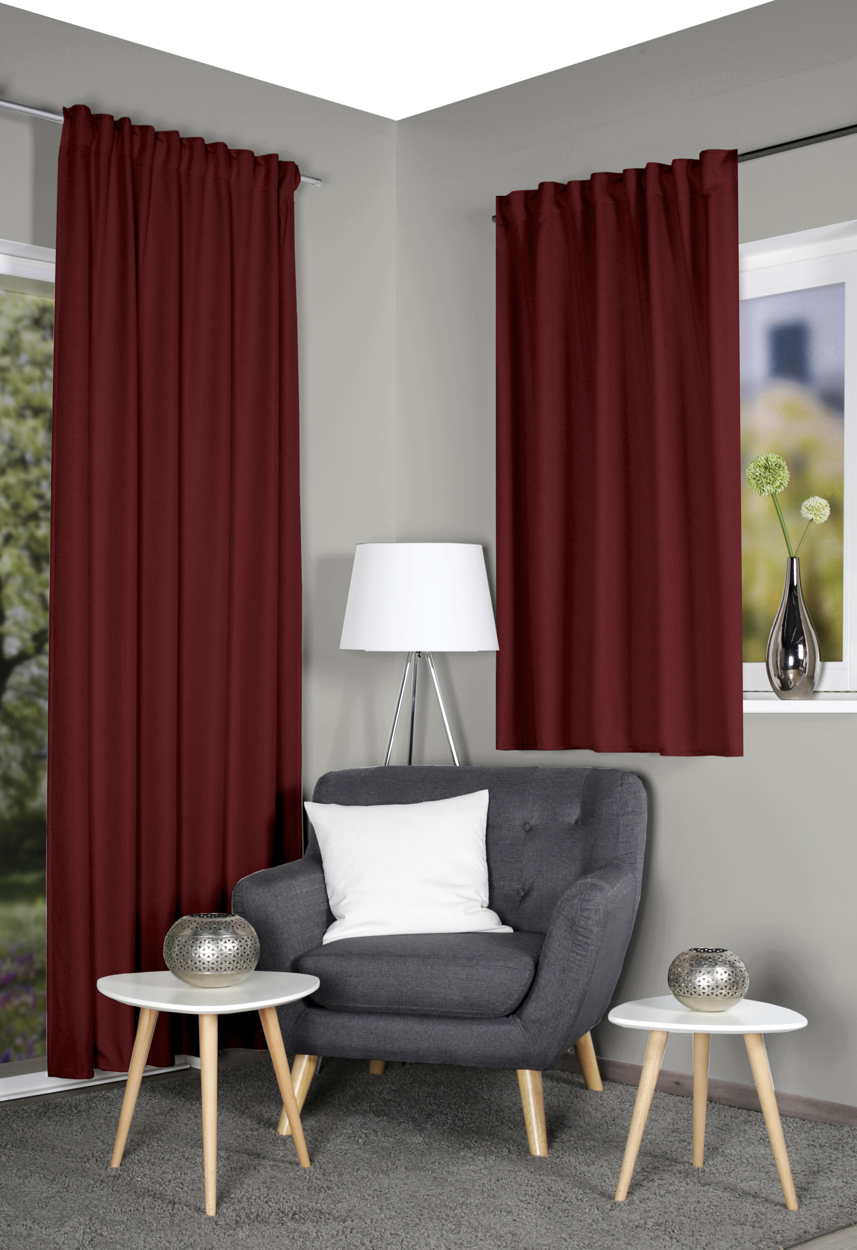 Vorhang HOME WOHNIDEEN "ESKAMIO" Gr. 1, rot (bordeaux), B:135cm H:145cm, Polyester, Gardinen, Thermo, Blickdicht, Leinenstruktur Image