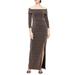 Metallic Off The Shoulder Knit Sheath Gown