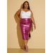 Plus Size Ruched Split Faux Leather Skirt