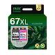 67XL Ink Cartridge Black/Color Combo Pack Ink Cartridge Replacement for HP Ink 67 67XL for HP DeskJet 4155e Ink Cartridges 2755e 4155 2700 Envy 6055 6000 Printer for HP 67XL