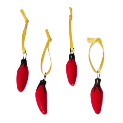 Serrano Peppers in Red,'Red Ceramic Serrano Pepper Ornaments (Set of 4)'