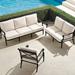 Carlisle 3-pc. Sofa Set in Onyx Finish - Sofa Set with Lounge Chair, Seasalt with Seasalt Piping, Ranetta Trellis Seasalt with Rumor Snow Piping - Frontgate