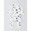 John Lewis Baby Wadded Fish Print Romper, Blue/Multi