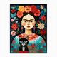 Frida Kahlo Portrait With Black Cat Mexican Painting Botanical Floral Canvas Print by Mambo