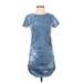 Antistar Casual Dress - Shift Crew Neck Short sleeves: Blue Print Dresses - Women's Size Small