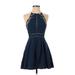 JOA Casual Dress - A-Line Crew Neck Sleeveless: Blue Print Dresses - Women's Size X-Small