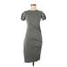 Nine Britton Casual Dress - Midi Crew Neck Short sleeves: Gray Solid Dresses - Women's Size Small