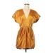 BCBGMAXAZRIA Runway Casual Dress - Mini Plunge Short sleeves: Gold Print Dresses - Women's Size 8
